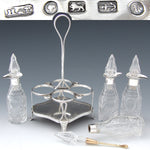 Fab Antique Victorian English Sterling Silver Cruet Set, Stand, Cut Crystal or Glass, Dog or Whippet