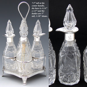 Fab Antique Victorian English Sterling Silver Cruet Set, Stand, Cut Crystal or Glass, Dog or Whippet