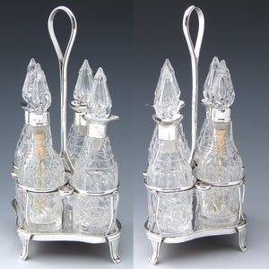 Fab Antique Victorian English Sterling Silver Cruet Set, Stand, Cut Crystal or Glass, Dog or Whippet