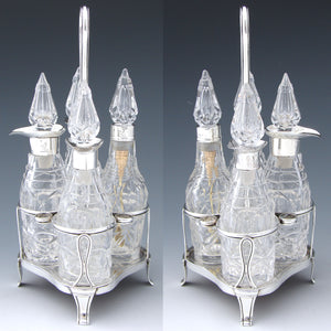 Fab Antique Victorian English Sterling Silver Cruet Set, Stand, Cut Crystal or Glass, Dog or Whippet