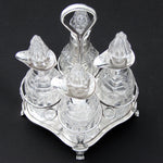 Fab Antique Victorian English Sterling Silver Cruet Set, Stand, Cut Crystal or Glass, Dog or Whippet