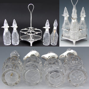 Fab Antique Victorian English Sterling Silver Cruet Set, Stand, Cut Crystal or Glass, Dog or Whippet