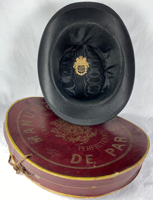 Antique French Silk Top Hat in Original Travel Case, Quite Excellent Folding Style, c.1850s