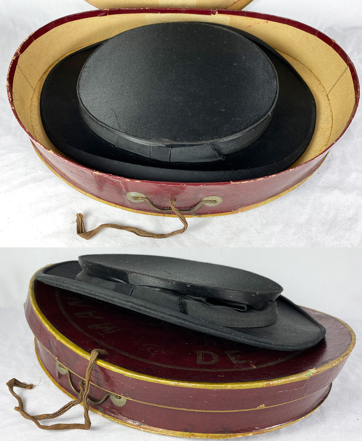 Antique French Silk Top Hat in Original Travel Case, Quite Excellent Folding Style, c.1850s