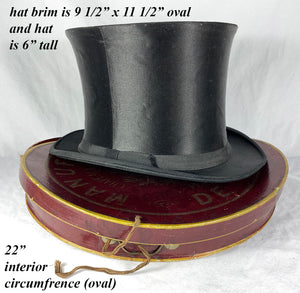 Antique French Silk Top Hat in Original Travel Case, Quite Excellent Folding Style, c.1850s