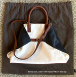 $2295 new AKRIS AI tote, Trim-color Pebble Calfskin, EC Black, Brown, White Trapezoid