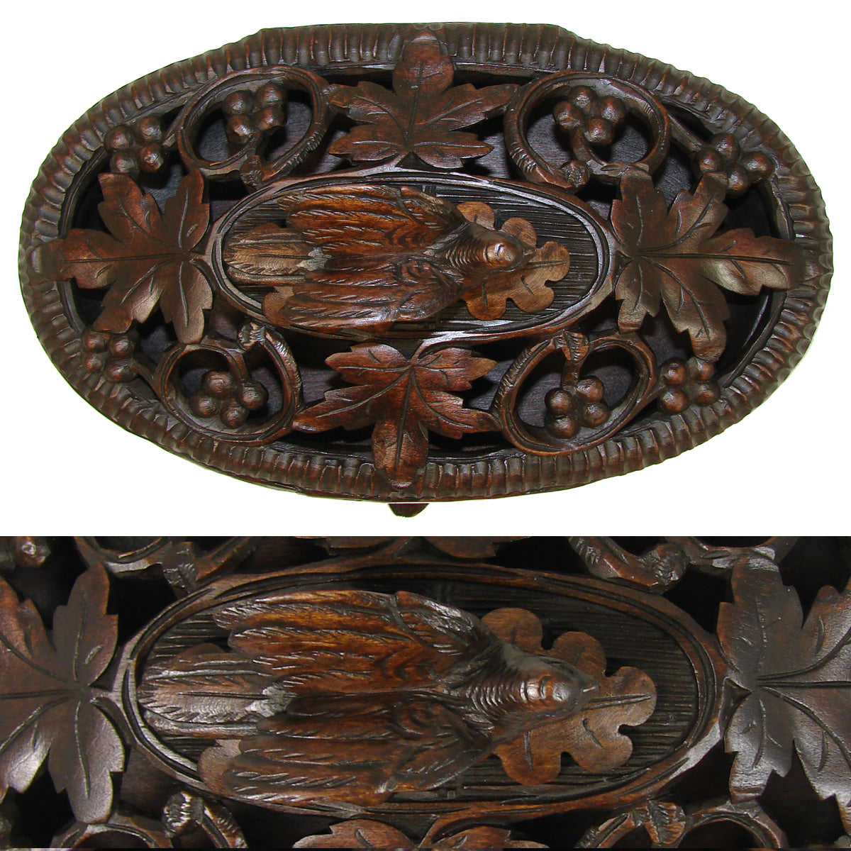 Antique Black Forest 8 3/4" Carved Casket, Box, Pierced or Reticulated Vines & Foliage