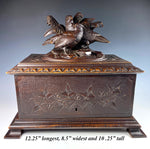 Antique HC Swiss Black Forest Cigar Cabinet, Chest, Server, Birds up Top, 12.25" x 8.5"