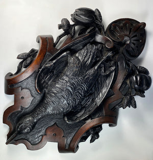 Antique Hand Carved Swiss Black Forest Game Plaque, Fruits of the Hunt, Duck