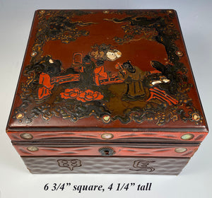 Antique French Chocolatier's Box, Boissier, PARIS, Napoleon III Chinoiserie 6.75" Square