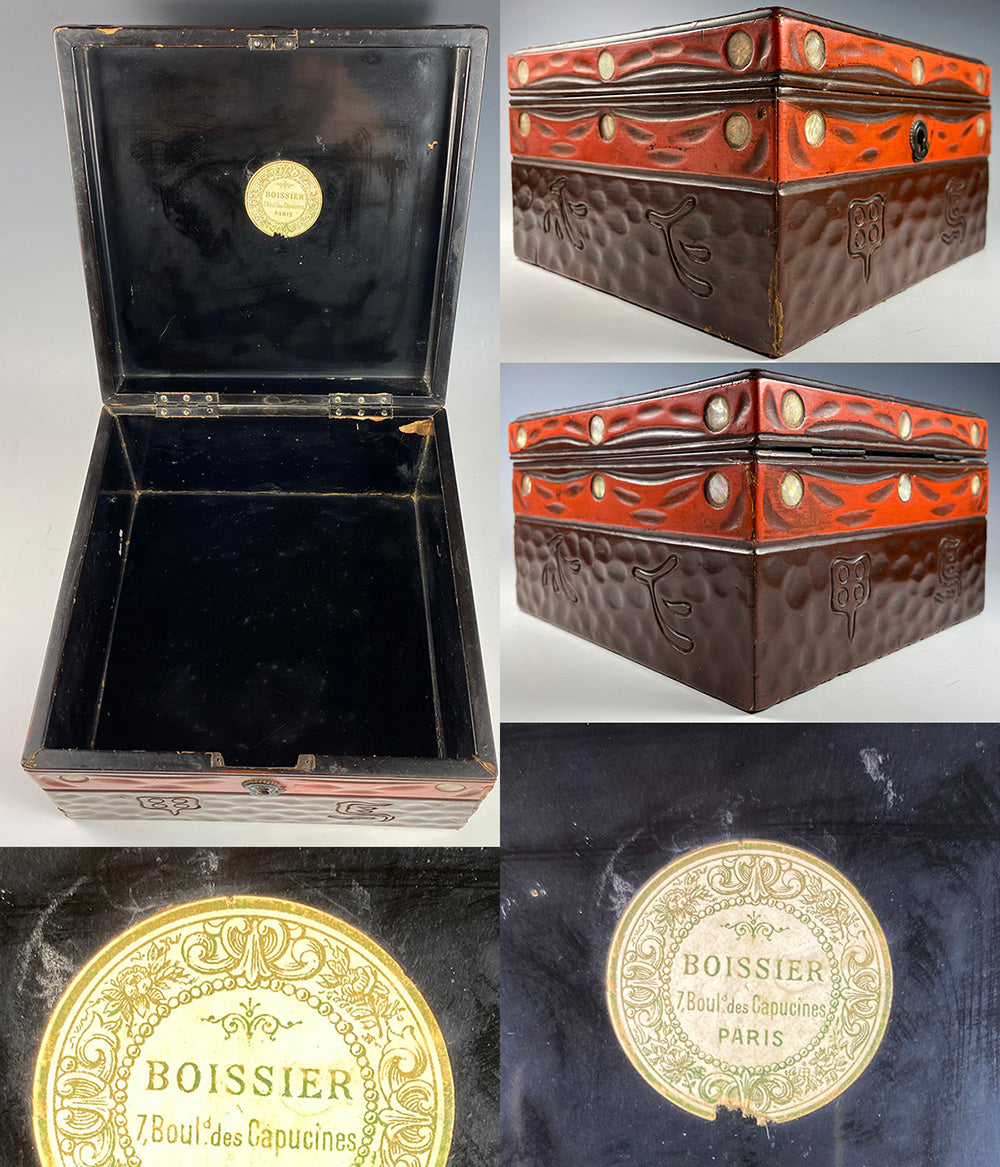 Antique French Chocolatier's Box, Boissier, PARIS, Napoleon III Chinoiserie 6.75" Square