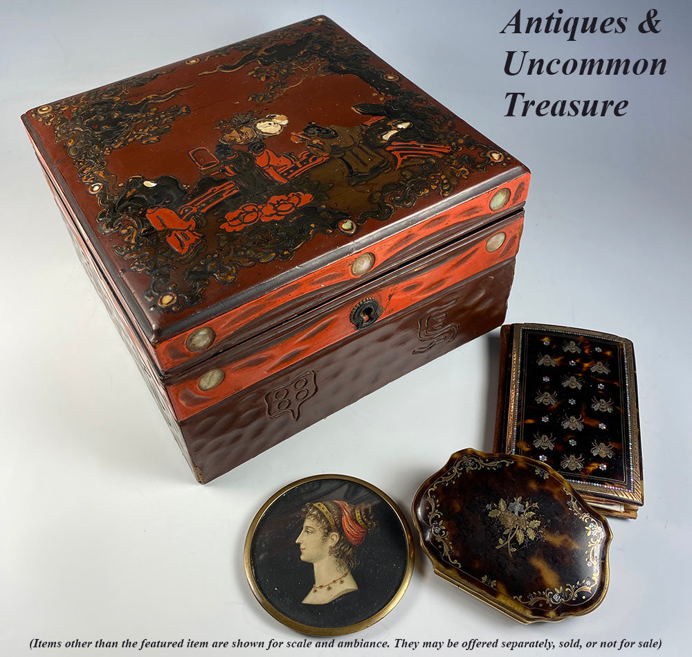 Antique French Chocolatier's Box, Boissier, PARIS, Napoleon III Chinoiserie 6.75" Square