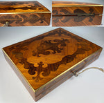 Superb Antique French Table Box, 12" x 8+", Kingwood Marquetry, Lock and Key