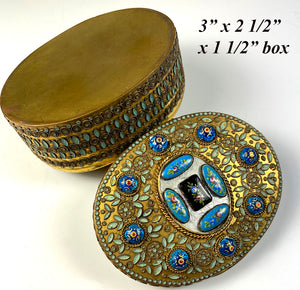 Antique French Grand Tour Souvenir Jewelry Box, 13 Bresse Kiln-fired Enamel Cabochons