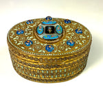 Antique French Grand Tour Souvenir Jewelry Box, 13 Bresse Kiln-fired Enamel Cabochons