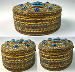 Antique French Grand Tour Souvenir Jewelry Box, 13 Bresse Kiln-fired Enamel Cabochons