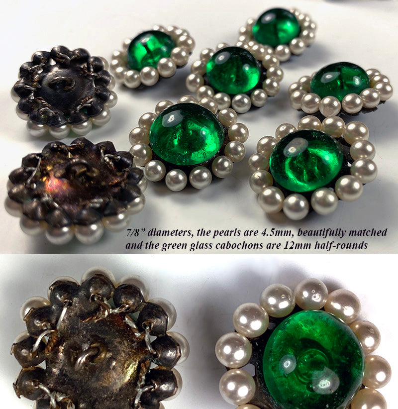 Set of 8 Handmade 19th C. French 7/8" Buttons with Cabochons of Glass and Pearls