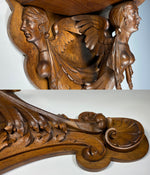 Antique Hand Carved 16 3/4" Tall 15 3/4" Wide Bracket or Clock Shelf, Chimera, Caryatids