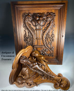 Antique Hand Carved 16 3/4" Tall 15 3/4" Wide Bracket or Clock Shelf, Chimera, Caryatids