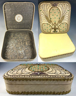 Superb Antique French Confectioner's Chocolate Box, EC, Entirely Hand Embroidered, Jewels, Metal Thread