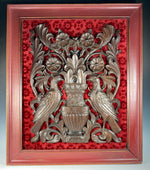 Antique Hand Carved Black Forest or Asian Plaque, Framed Nicely for Wall Art, Birds, Florals