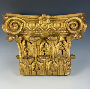 Antique Carved Wood Ornate Capital of a Corinthian Pillar Decoration, c.1700s