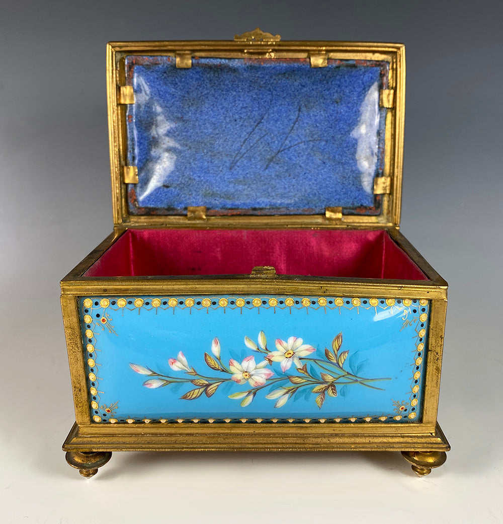 Antique French Kiln-fired Enamel Jewelry Box, Casket, Napoleon III, Sevres Enamelist