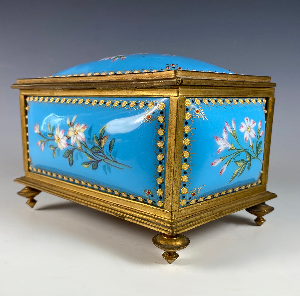 Antique French Kiln-fired Enamel Jewelry Box, Casket, Napoleon III, Sevres Enamelist