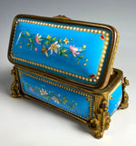 Antique 5.5" Long French Kiln-fired Enamel Jewelry Box, Original Silk Lining, Napoleon III Era