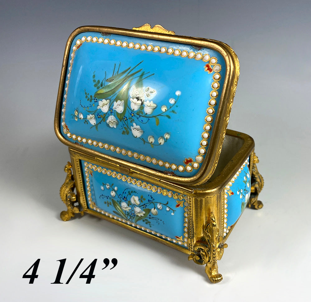 Antique Napoleon III era French Kiln-fired Enamel Jewelry Box, Grand Tour souvenir, Lilly of the Valley