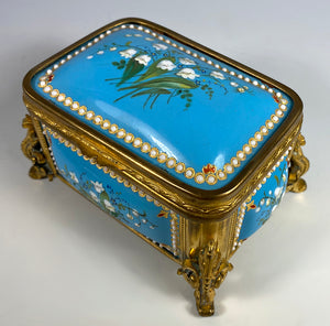 Antique Napoleon III era French Kiln-fired Enamel Jewelry Box, Grand Tour souvenir, Lilly of the Valley
