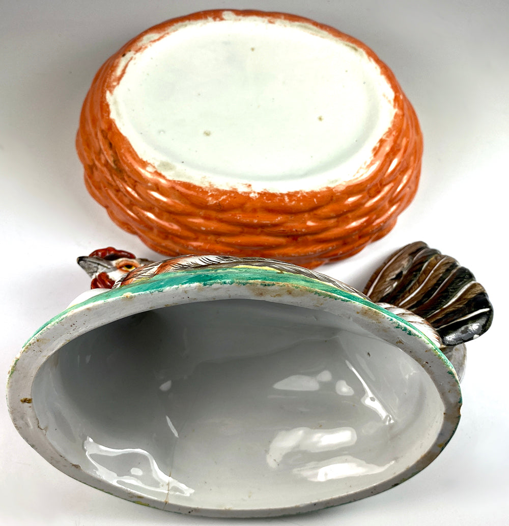 French Pottery, Hand Painted Chicken in Next, Eggs, Tureen, Casserole, Egg or Butter Container