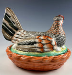 French Pottery, Hand Painted Chicken in Next, Eggs, Tureen, Casserole, Egg or Butter Container