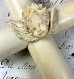 Antique French Napoleon III Era Carved Dieppe Ivory, France Putti on Cradle Crucifix