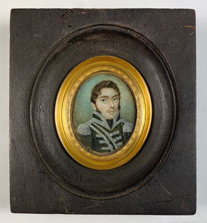 Antique French Portrait Miniature, Handsome Young Napoleon Soldier in Uniform