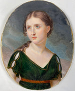 Antique HP Portrait Miniature, c.1810-30, Beautiful Young Woman, Wood Frame