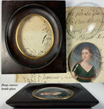 Antique HP Portrait Miniature, c.1810-30, Beautiful Young Woman, Wood Frame