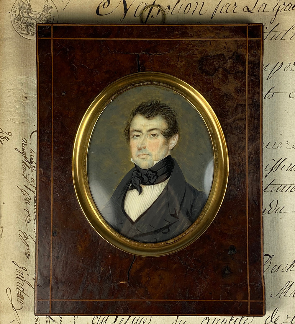 Fine Antique French Portrait Miniature of a Gentleman, c.1830s Louis Philippe Era