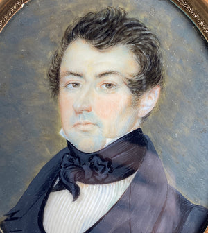 Fine Antique French Portrait Miniature of a Gentleman, c.1830s Louis Philippe Era