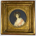 Antique French Portrait Miniature, Beautiful Young Woman, Wood Frame, c.1830s