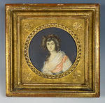 Antique French Portrait Miniature, Beautiful Young Woman, Wood Frame, c.1830s