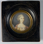 Antique French Portrait Miniature, Woman in Powdered Wig, c.1750-70, Wood Frame