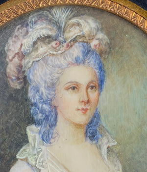 Lrg Antique French Portrait Miniature, Miss Elizabeth, Signed by Artis, Grand Tour Souvenir
