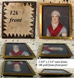 Antique French Portrait Miniature in 12k gold Frame, Woman with Red Shawl of Royalist Support, late 1700s