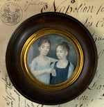 Rare c.1770-1810 Portrait Miniature, 2 Girls with Sheet Music, Napoleon 1 Era, Mother Daughter?