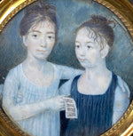 Rare c.1770-1810 Portrait Miniature, 2 Girls with Sheet Music, Napoleon 1 Era, Mother Daughter?