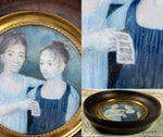 Rare c.1770-1810 Portrait Miniature, 2 Girls with Sheet Music, Napoleon 1 Era, Mother Daughter?