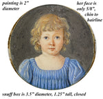 Antique HP French Portrait Miniature, Blond Child, Table Snuff Box, c.1820-40