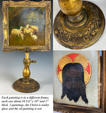 Rare Antique French Alter Painting, Lambs, Backside is Dark Jesus, Alter Stand c.1840s