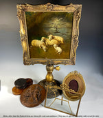 Rare Antique French Alter Painting, Lambs, Backside is Dark Jesus, Alter Stand c.1840s